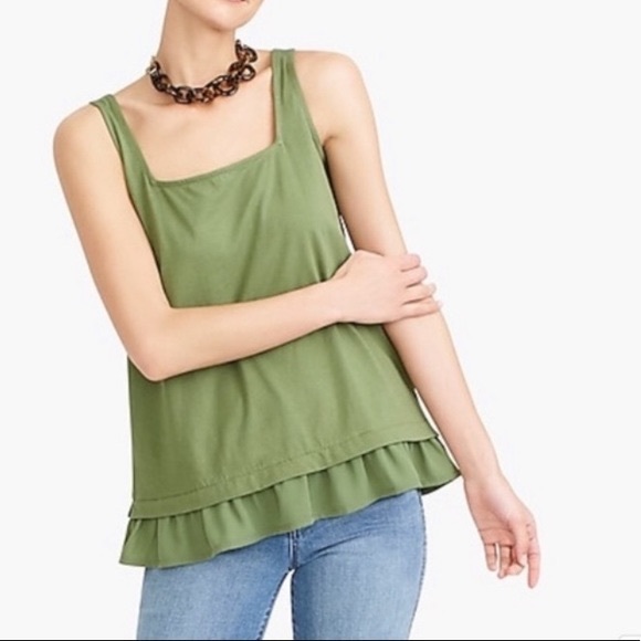 J Crew Tank Green Ruffle Hem Tank Top Shirt Small New With Tags - Picture 1 of 12